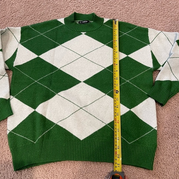 Women's SHEIN vintage vibes Argyle Pattern pullover crewneck sweater - Picture 8 of 12